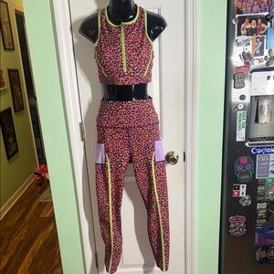Peloton x Brittany Allen Neon Leopard Print Sports Activewear Set Size Medium
